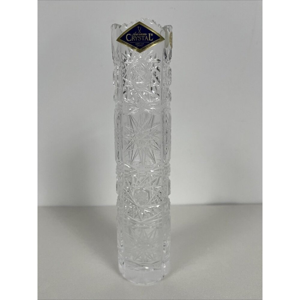 Vintage Bohemian‎ Czech Crystal 7" Tall Vase Hand Cut Queen Lace 24% Lead Glass